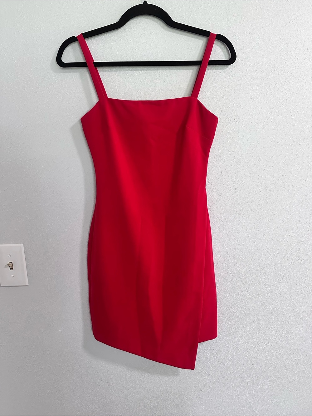 Bloomingdale's Vibrant Red Square-Neck Asymmetrical Mini Dress